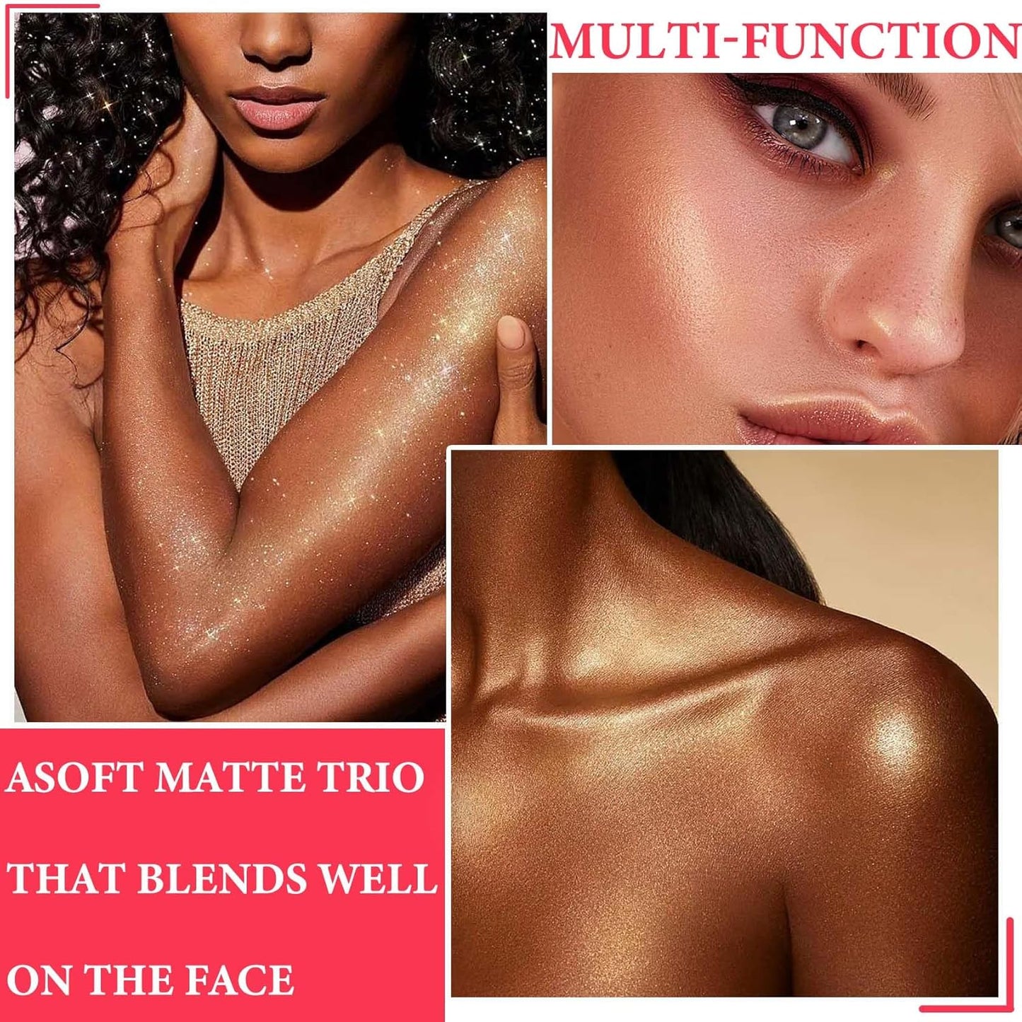 Face Glitter Blush Shimmer Waterproof Highlighter Blusher Powder,Facial Contour Corrector Long Lasting Glitter Illuminator Highlighter Palette Shimmer Highlight Makeup Palette(02#)