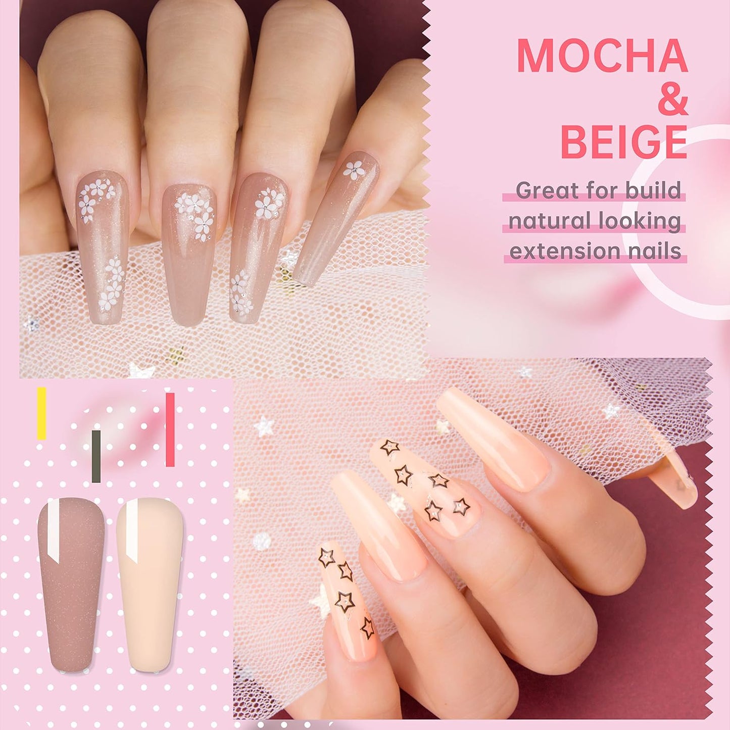 Salon-Grade Builder Gel (Beige + Mocha) - Hypoallergenic Strong Base Coat | Long-Lasting Adhesion (30+ Days) for Professional Nails Gift for Women