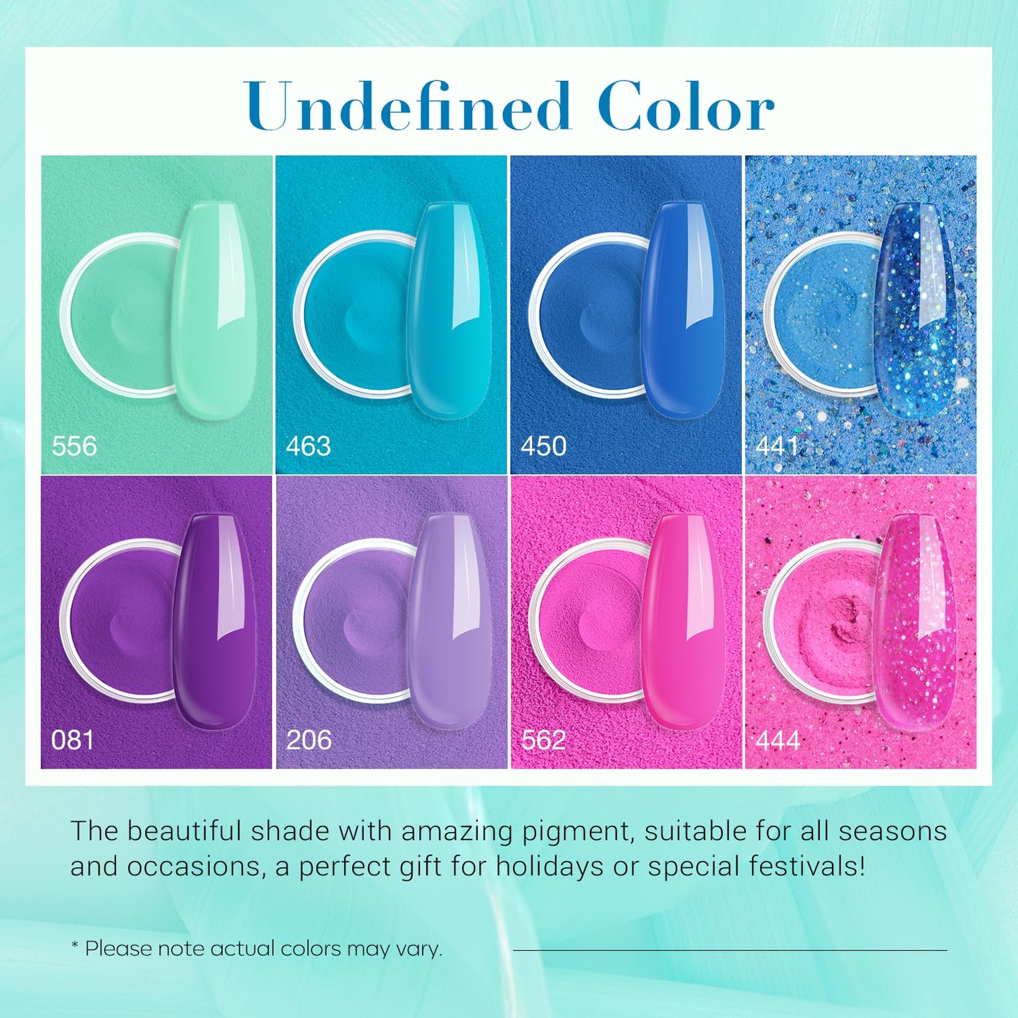 AZUREBEAUTY Dip Nail Powder Starter Kit with Matte Coat, 8 Colors Hot Pink Blue Purple Glitter Spring Dipping Powder Liquid Set with Base/Top Coat Activator 10 Nail Sticks for French Manicure