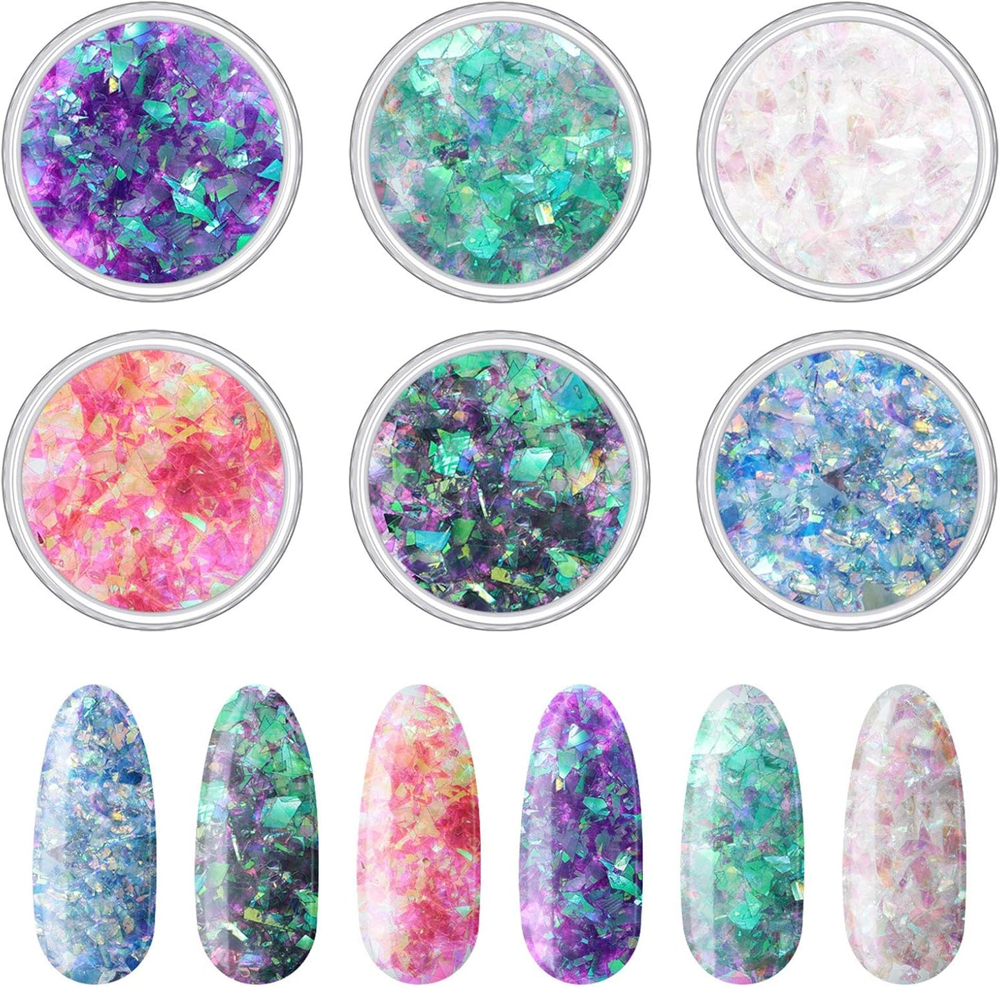 18 Boxes Mermaid Iridescent Chunky Glitter Flakes Chrome Nail Sequins Aurora Holographic Mermaid Nail Glitter Flakes Glitters Chunky Iridescent Flakes for Face Eyes Body Hair Nail Decoration