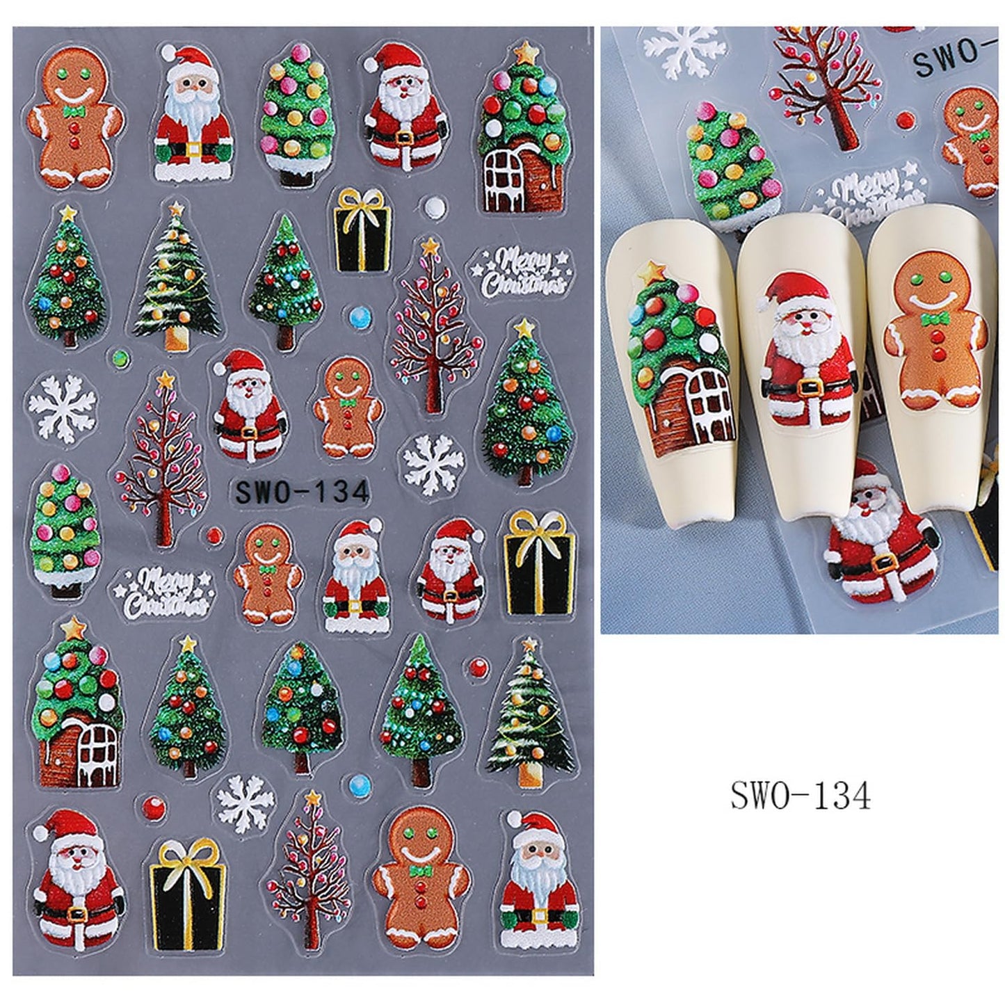 5 Sheets Christmas Nail Art Sticker Snowman Elk Christmas Tree Gingerbread Man Design Winter Xmas Self-Adhesive Snowflake Santa Claus Nail Stickers Decals for Nails Supplies Christmas Nail Decoration