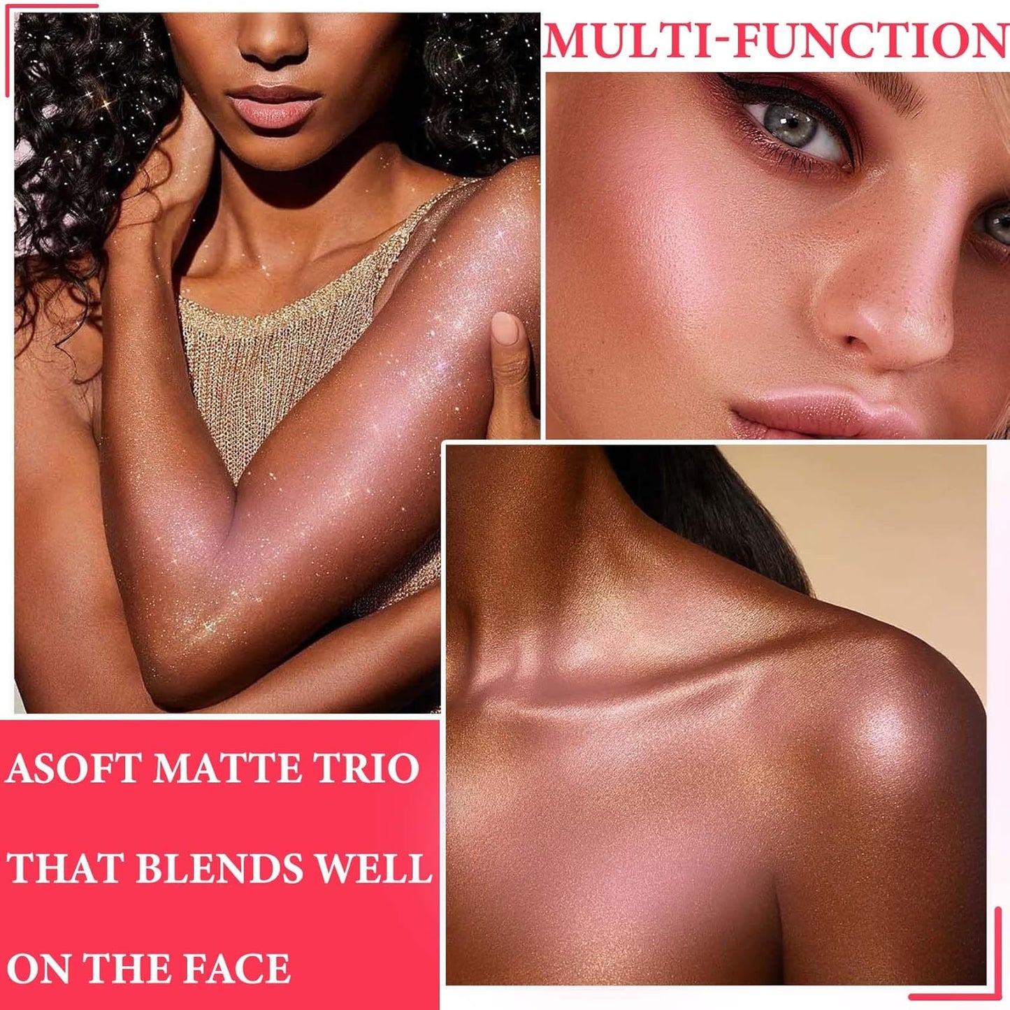 Face Glitter Blush Shimmer Waterproof Highlighter Blusher Powder,Facial Contour Corrector Long Lasting Glitter Illuminator Highlighter Palette Shimmer Highlight Makeup Palette(05#)