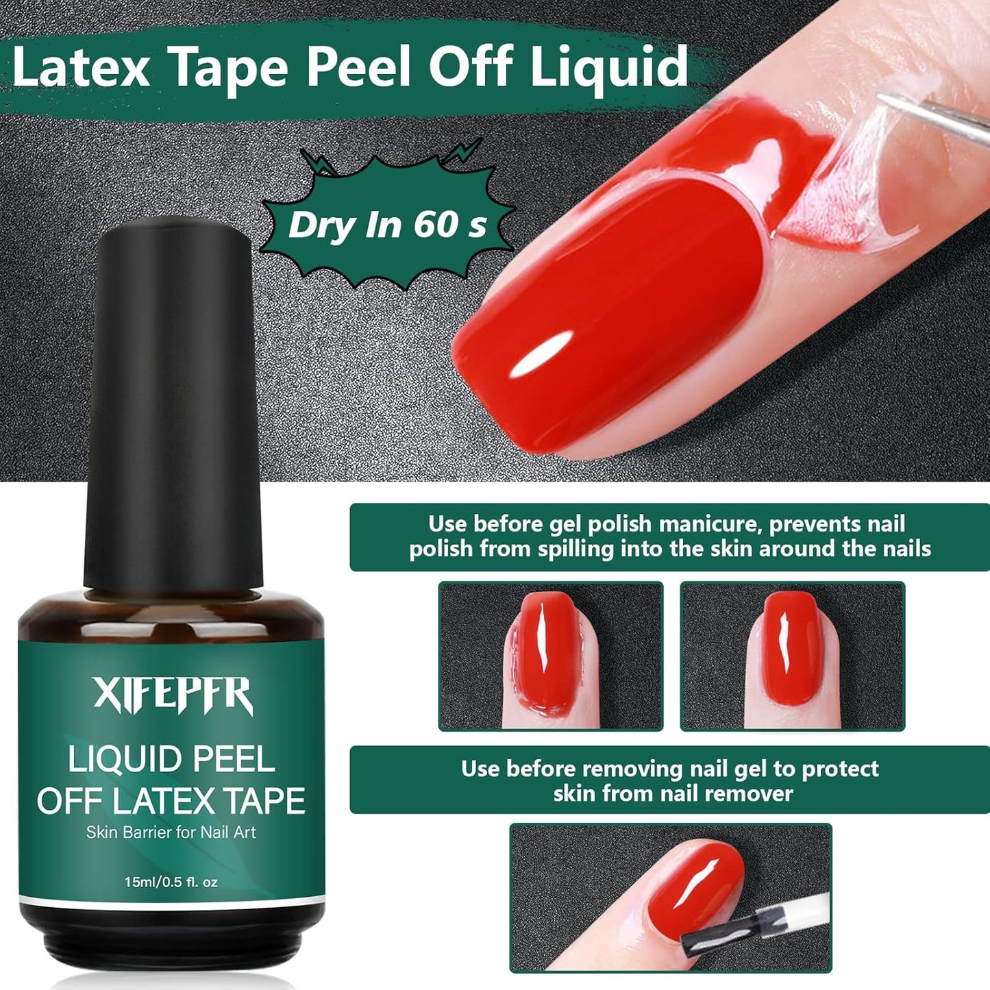 Gel Nail Polish Remover Kit - 2 Pack Gel Polish Remover with Latex Tape Peel Off Liquid & Manicure Tools, 2-5 Minutes Professional Quick Remove Polish, No Soaking or Wrapping, Perfect Gifts