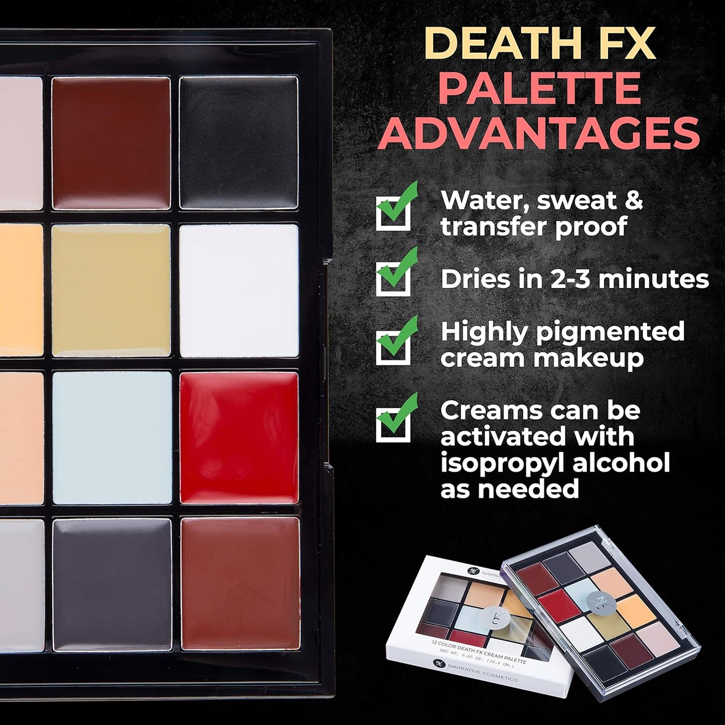 12-Color Death FX Cream Palette, Professional Quick Drying Waterproof SFX Makeup for the Stage, Film, Costumes, Cosplay, Halloween