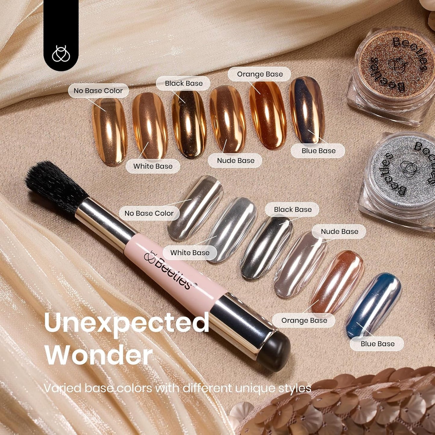 Beetles Gold Chrome Nail Powder, 2 Colors Holographic Chrome Powder Mirror Effect with Nail Brush for DIY Gel Polish Manicure Nail Decoration Glitter