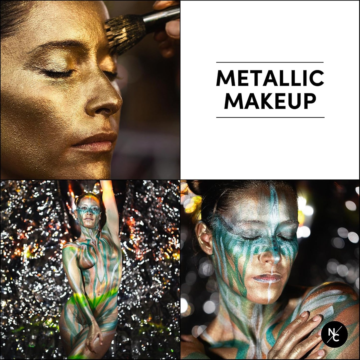 Metallic 12-Color Palette - Luxurious Water-Activated Makeup for Face & Body - Shimmering Shades for SFX, Cosplay, Theater, Film & TV Makeup Artists